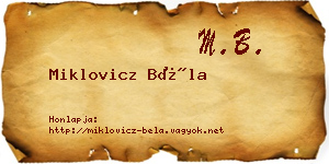 Miklovicz Béla névjegykártya